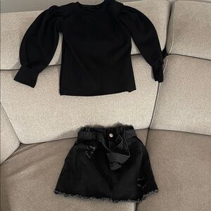 Black Puff Sleeve Top and Skirt Set